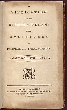 Página de título da primeira edição americana dos Direitos da Mulher