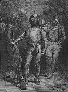儒勒-凡尔纳在《海底两万里》中让他的人物使用便携式氧气瓶进行海底行走。