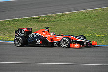 Timo Glock testant le Virgin VR-01 lors des tests d'avant-saison à Jerez, en février 2010.