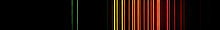 Zichtbaar spectrum van Neon. Elke lijn vertegenwoordigt een verschillend paar energieniveaus.