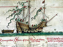 Obrázek lodi Mary Rose v Anthony Roll.  