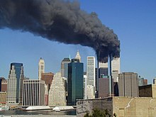 The World Trade Center burning on 11 September 2001