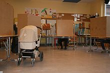 View into a polling station in a Munich school (2008)