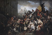 Belgian vuoden 1830 vallankumouksen episodi (1834), tekijä Egide Charles Gustave Wappers, Museo de la Arte Ancient Art, Bryssel.