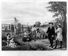 George Washington houdt toezicht op de slaven tijdens de oogst op zijn plantage  