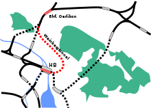 De tunnel met de rode stippellijnen zal treinen uit Winterthur en Oerlikon door het centraal station van Zürich laten rijden zonder van richting te veranderen. Het is de bedoeling dat de tunnel in 2015 klaar is.