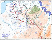 Final Allied offensive, front movement from August 30 (dotted line) to November 11, 1918 (dashed line).