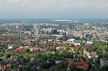 View from the Florianturm to the city centre of Dortmund.