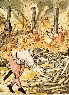 Burning of witches in 1587, depicted in the Wickiana