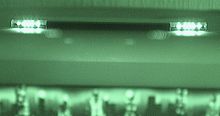 Infrared image of the Wii Sensor Bar. The infrared LEDs at the ends are clearly visible