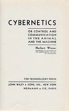 Title page of Wiener's 1948 work Cybernetics or Control and Communication in the Animal and the Machine.