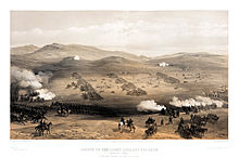 Kavaleriet (langt borte) angriber artilleriet (tæt på).  