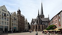 Large market with Willibrordi Cathedral and town hall with reconstructed facade