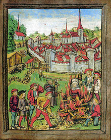 Burning of Anna Vögtlin as a witch in front of the lower gate of Willisau (Switzerland), 1447