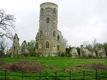 Wimpole's Folly, Cambridgeshire, Engeland, gebouwd in de jaren 1700 om op gotische ruïnes te lijken.  
