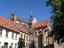 Rebuilt St. George's Church, historical starting point of the new town of Wismar
