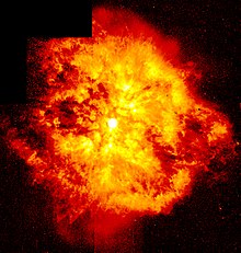 Opname van de Hubble-ruimtetelescoop van nevel M1-67 rond Wolf-Rayet ster WR 124.