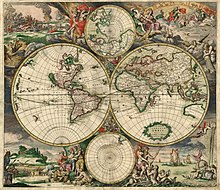 Una vecchia mappa del mondo realizzata ad Amsterdam nel 1689