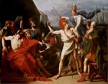 The painting La Colère d'Achille ("The Wrath of Achilleus"), with which Michel-Martin Drolling won the Prix de Rome in 1810, shows the moment of the army assembly called by Achilleus, in which Athena prevents him from taking action against Agamemnon and his insult. It is now in the École nationale supérieure des beaux-arts de Paris.