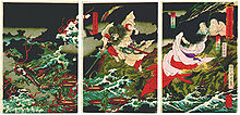 Susanoo slays the Yamata no Orochi (ca. 1870, Chikanobu Toyohara)