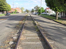 Gamle sporvognsspor i Dutton Street