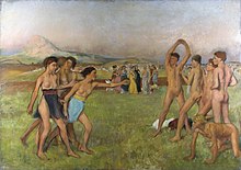 Jonge Spartanten in oefening door Edgar Degas (1834-1917)