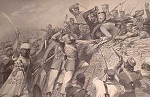 "Kapinallisten hyökkäys Redanin patteria vastaan Lucknowissa 30. heinäkuuta 1857"  
