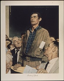 Kebebasan Berbicara , lukisan Norman Rockwell tahun 1943