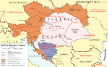 Map of the territorial division of Austria-Hungary according to the Paris Suburb Treaties