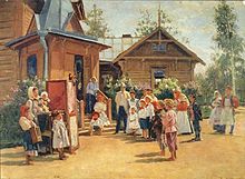 Petroesjka-voorstelling in een Russisch dorp, 1908  
