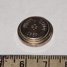 Soviet style mercury oxide zinc button cell (1989) with 0.32 Ah