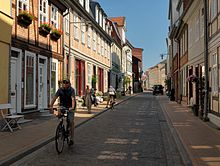 Schelfstadt since 1832 district with many half-timbered houses, independent old town character (picture: Münzstraße)