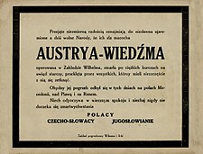 Een humoristisch "overlijdensbericht" van het Oostenrijkse Rijk, gepubliceerd in Krakau eind 1918. Klik op de afbeelding voor een vertaling.  
