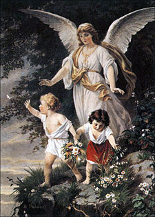 Un ángel velando por dos niños.  