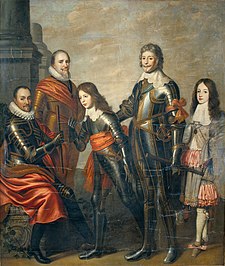Vier generaties prinsen van Oranje - Willem I, Maurits en Frederik Hendrik, Willem II, Willem III (Willem van Honthorst, 1662)  