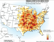 Aktywność tornad w Stanach Zjednoczonych.