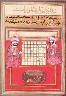 Seite aus dem persischen Manuskript aus dem 14. Jahrhundert Eine Abhandlung über Schach