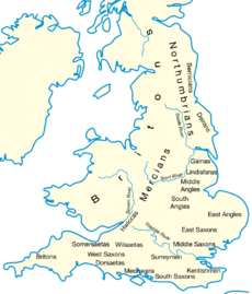 De belangrijkste Angelsaksische koninkrijken circa AD 600