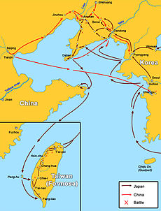 Първа китайско-японска война, основни битки и придвижване на войски  