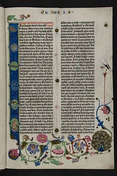 Gutenbergi Piibel: lehekülje kujunduse poolest suurepärane, kuid kirjatüübi loetavus on kehv. Käsikirjade mõju on selge.