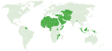 Mapa zobrazující země, které spolupracují na organizaci islámské komunity  