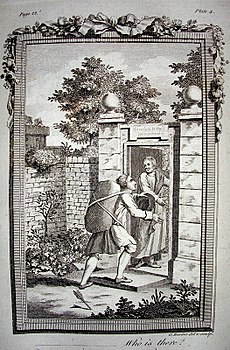 Christian entre dans le portillon, ouvert par la bonne volonté. Gravure d'une édition de 1778 imprimée en Angleterre.