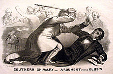 Preston Brooks atacando Charles Sumner no Senado dos Estados Unidos em 1856.
