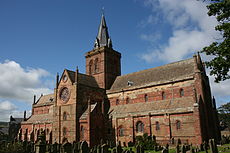 Katedrála svatého Magnuse, Kirkwall, Orkneje, postavená z místního pískovce  
