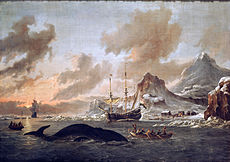 Nederlandse walvisvaarders bij Spitsbergen, door Abraham Storck, 1690  