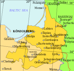 Duchy of Prussia in the 16th century (dark yellow)