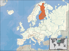 Finland op een kaart van Europa  