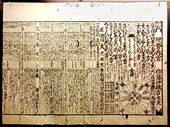 Calendario Jōkyō publicado en Japón en 1729. Expuesto en el Museo Nacional de la Naturaleza y la Ciencia de Tokio.  