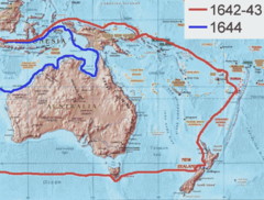 Mapa mostrando as viagens da Tasman