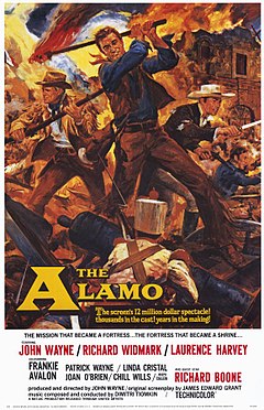 Poster para o filme O Álamo (1960). Richard Widmark (esquerda) interpretou Jim Bowie